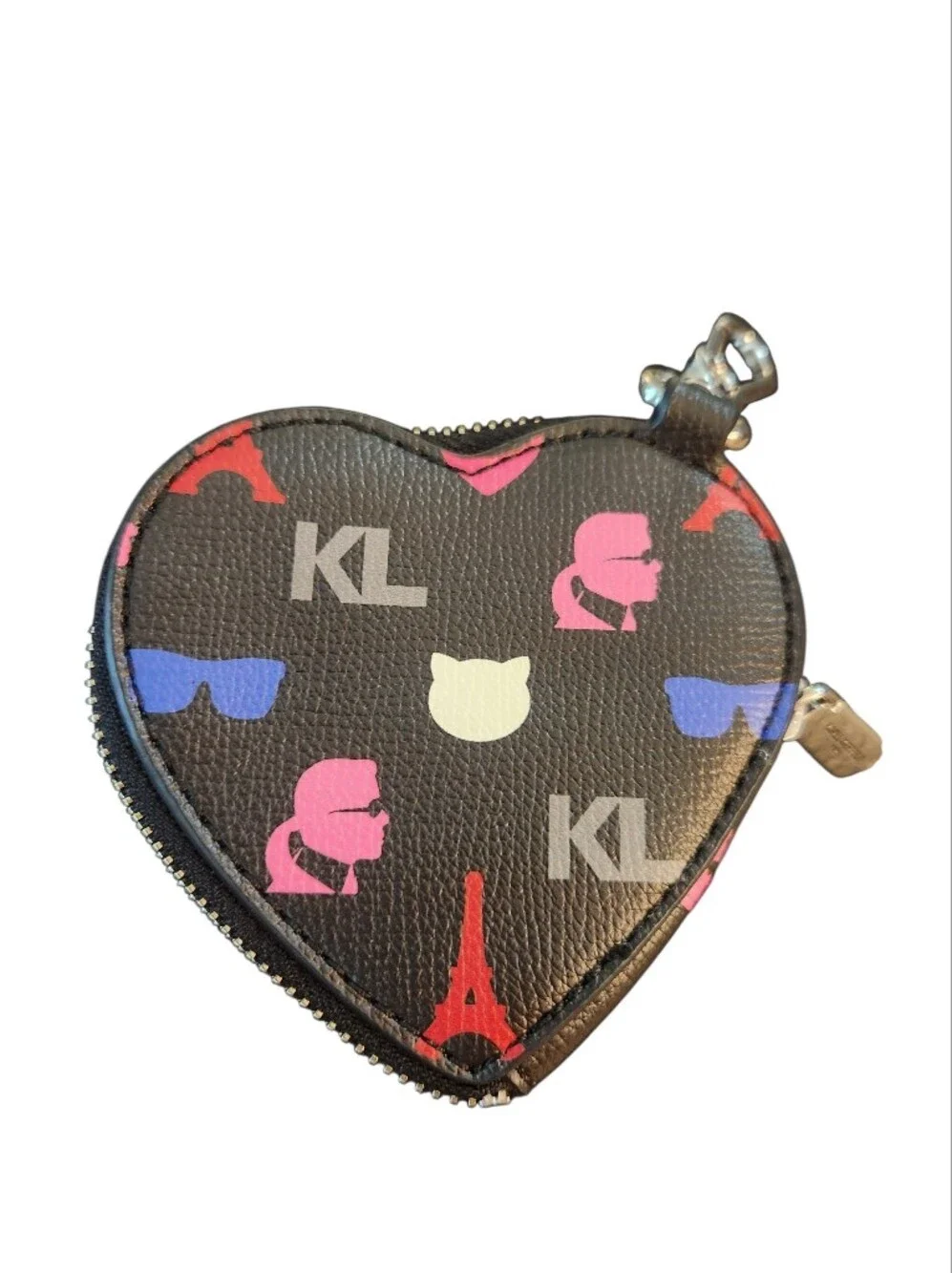 KARL LAGERFELD PARIS HEART SHAPE ZIP AROUND COIN PURSE KEY RING